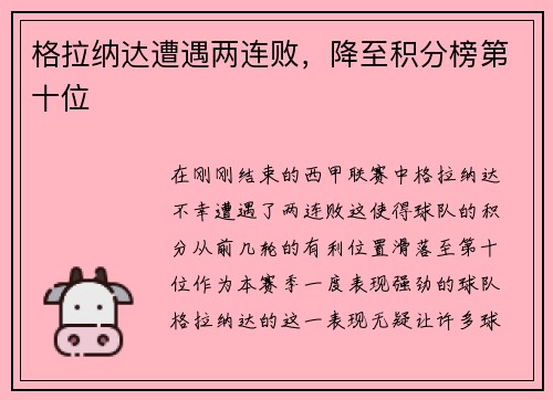 格拉纳达遭遇两连败，降至积分榜第十位